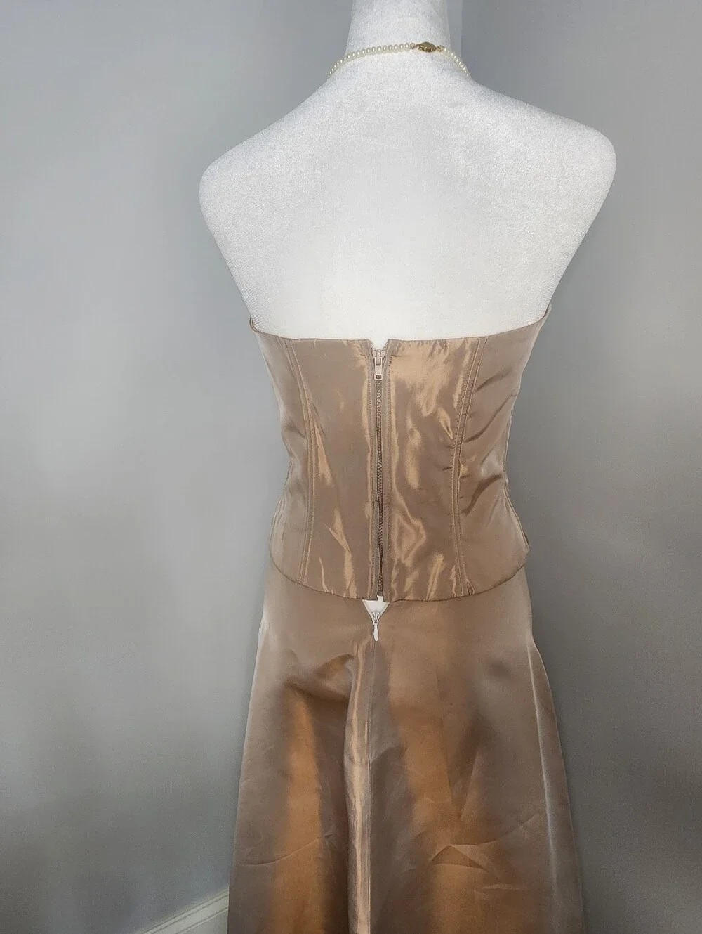Jessica McClintock Strapless Metallic Taupe Taffeta Two-Piece Gown 4/6 VINTAGE
